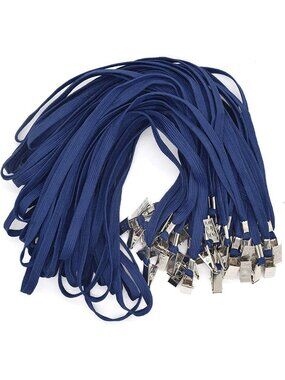 Navy Blue Badge Lanyards 100 Pack - Flat Neck Lanyards with Clip for IDs & Keys